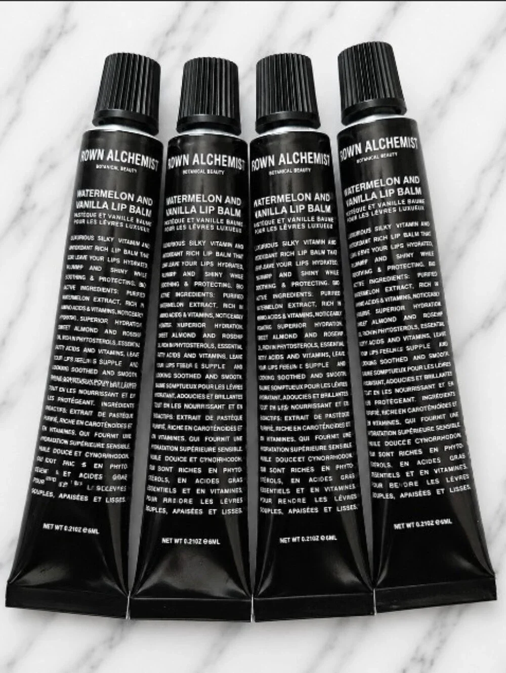 4 tubes Grown Alchemist WATERMELON AND VANILLA Lip Balm .21 oz each = .84 oz NEW